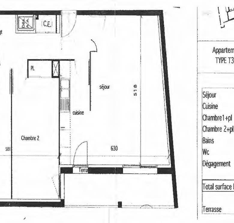 Appartement T3 lumineux de 66 m² Carrez (69 m² au sol) avec terrasse — Vue dégagée – Proche commodités